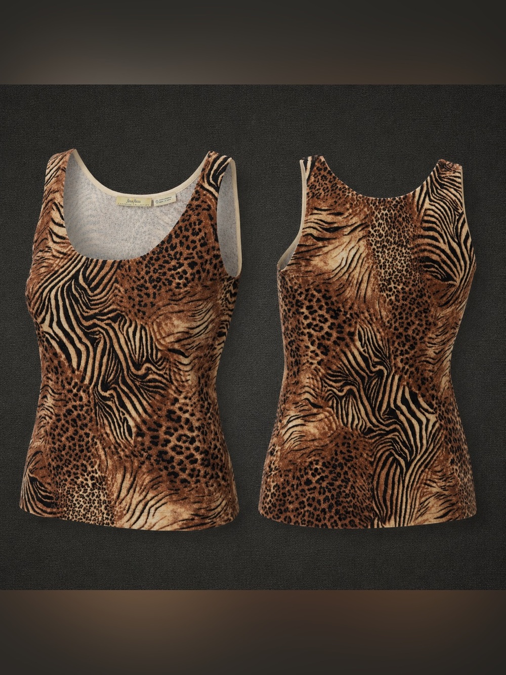 Neiman Marcus Animal Print Scoop Neck Tank Top - Brown